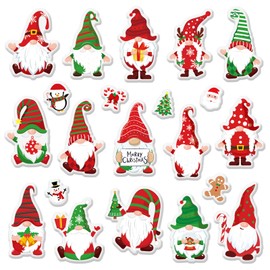 Whaline 46Pcs Christmas Thick Gel Clings Cute Xmas Gnome Design Window Gel Decals Removable Holiday Window Clings for Home Classroom Nursery