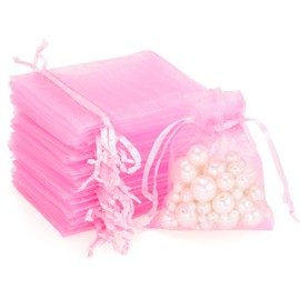 G2PLUS Pink Organza Gift Pouches, 7x9 CM Small Organza Favour Bags, 100 PCS Wedding Jewelry Bags, Clear Mesh Pouches Perfect for Wedding, Christmas, Birthday, Anniversary