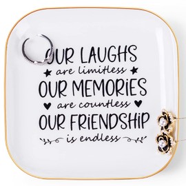 Piudee Regalos de amistad para mujeres, plato de joyería para mejores amigas, nuestras risas son ilimitadas, nuestros recuerdos son innumerables, nuestra amistad es infinita, regalos únicos para