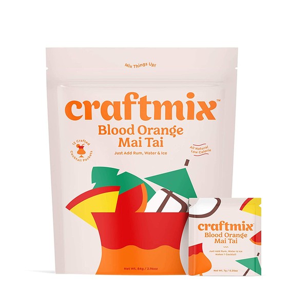 Craftmix Cocktail Mix Blood Orange Mai Tai Flavor, Skinny, Natural, Low Sugar Low Calorie, Keto Low Carb, Non GMO Craft Drink Mixer Set, Home Kit For Parties, Liquor, Non Alcoholic Mocktails (12 Pack)