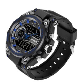 KXAITO Men's Watches Sports Outdoor Waterproof Military Watch Date Multi Function Tactics LED Face Alarm Stopwatch for Men (6092_Blue 09)