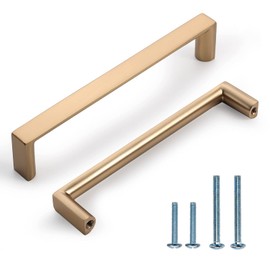 KNOKLOCK 6 Pack 5 Inch(128mm) Cabinet Pulls Square Champagne Bronze Kitchen Cabinet Handles Kitchen Cabinet Hardware Gold Drawer Pulls for Dresser Cupboard Wardrobe