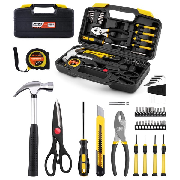 DIFFLIFE 40-Piece Tool Set - General Household Hand Tool Kit with Plastic Toolbox Storage Case…