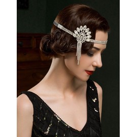 SWEETV 1920s Headpiece for Women, Rhinestone Roaring 20s Great Gatsby Headband Art Deco Hair Accessories