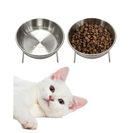 15° Tilted Cat Food Bowls 304 Stainless Steel Kitten Food Bowl Raised Food and Water Dish for Cats Elevated Cat Bowl Plate Stand Whisker Friendly Smooth Polished Easy to Clean Dishwasher Safe 2PACK