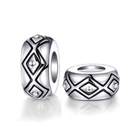 2 Pcs Spacer Beads Charm Stopper Sterling Silver with Rubber Fit for Charm Bracelets (silver-009) (silver-003)