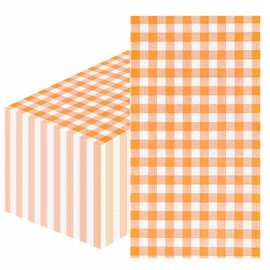 25 Pieces 3-ply Orange Gingham Napkins 13 x 15.7 Inches Guest Bathroom Napkins Disposable Hand Towels for Bathroom Birthday Thanksgiving Party Paper Dinner Napkins