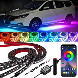 YUGUANG 4Pcs Underglow Kit for Car, APP Control Multicolor Car Underglow Light Kit Music Sync RGB Underbody Strips Light Waterproof for Cars Trucks SUVs