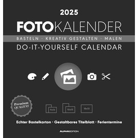 Alpha Edition - Photo Craft Calendar Black 2025, 21 x 22 cm, Do It Yourself Calendar with Pages Made of High-Quality Craft Cardboard, Designable Title Page, Holiday Dates DE/AT/CH and International
