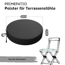 PRIMEPATIO Round Chair Cushions for Outdoor Use, Set of 2, Waterproof Outdoor Seat Cushions, Colourfast Patio Chair Cushions with Ties, Patio Furniture, 35 x 35 cm, Black