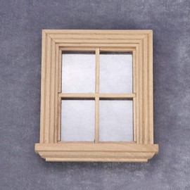 Miniature House Dollhouse Window Wooden Traditional Side Window Unpainted Mini Wood 4 Panel Window for Dollhouse Furniture