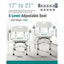 Shower Chair for Inside Shower with Adjustable Arms, 400lb Bathtub Seats