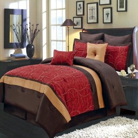 Royal Hotel Atlantis Red, Gold and Chocolate Olympic Queen Size Luxury 8 Piece Comforter Set Includes Comforter, Bed Skirt, Pillow Shams, Decorative Pillows