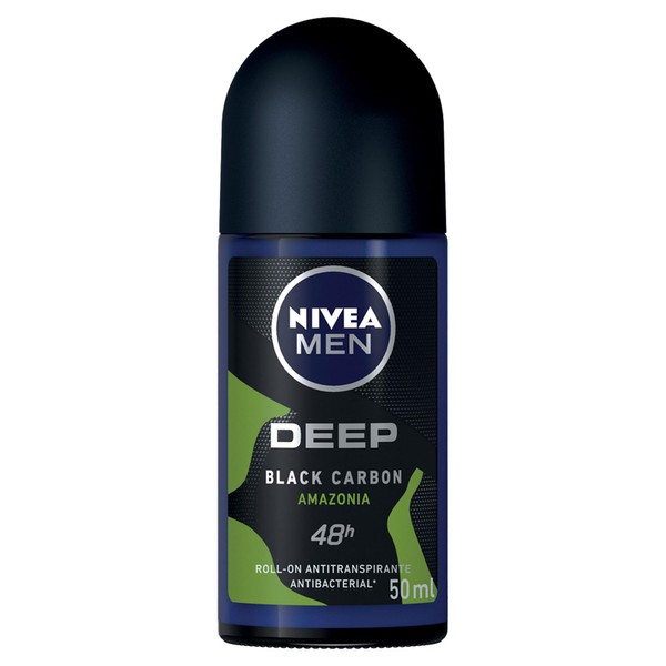 NIVEA MEN Desodorante Antibacterial, Deep Amazonia Black Carbon (50 ml) 48 horas Protección Antitranspirante para hombre en Roll on