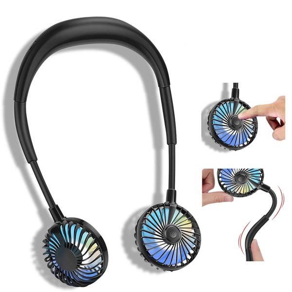 Hand Free Neck Fan, Rechargeable Mini USB Personal Fan, Headphone Design Wearable Neckband Fan with 360° Rotation, 3 Adjustable Speeds (Black)