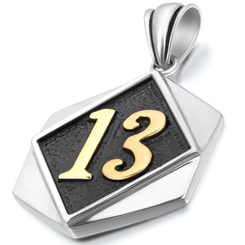 Flongo Men's Tribal Stainless Steel 13 Number Tag Pendant Necklace, 22 inch chain