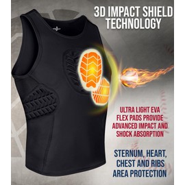 Exxact Sports Youth Baseball Chest Protector, Tank Top Sternum Chest & Ribs Guard, Softball Chest Protector Youth (YXL, Black)