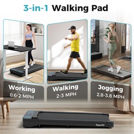 GYMAX Walking Pad, 3 in 1 Free-Assembly Under Desk Treadmill with 300lbs Capacity & LED Display, 2.25HP Portable Compact Treadmill Running Machine for Small Space Home Office (Basic)
