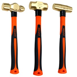 WEDO 3PCS Hammer Set,4lb Sledge Hammer,2lb Ball Pein Hammer,2lb Drum Type Hammer,Brass,Fiberglass Handle,Die-Forge,Corrosion Resistant