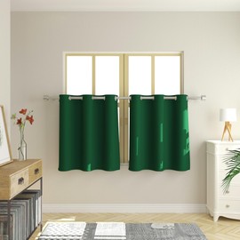 Blackout Tier Curtains Room Darkening Kitchen Dark Green Tiers 24 inch Length Thermal Insulated Small Short Bathroom Window Treatment Set 2 Panels Grommet Top 34"x24"