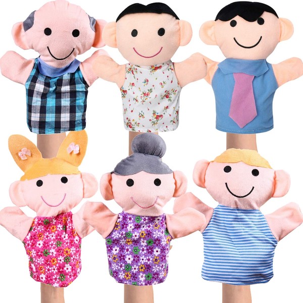 Hand Puppet Set - 6 Family Members - Premium Quality, 9” Inch Soft Plush Hand Puppets for Kids for Storytelling, Teaching, Preschool, Role-Play | Mother, Father, Son, Daughter and Grandparents