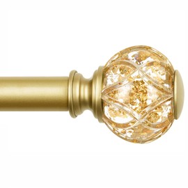 KAMANINA Gold Curtain Rod 32 to 58 Inch (2.6-4.8 ft), 7/8 Adjustable Single Curtain Rods for Windows 28 to 48 Inch, Decorative Splicing Drapery Rods with Crystal Translucent Finials