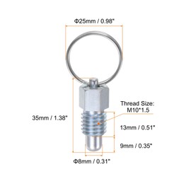 HARFINGTON 2Pcs Spring Plunger with Pull Ring M12x1.75 Thread Size 0.51" Thread Length Pin Dia.8mm Round Head Carbon Steel Non-Locking Retractable Index Plunger for Industrial Equipment