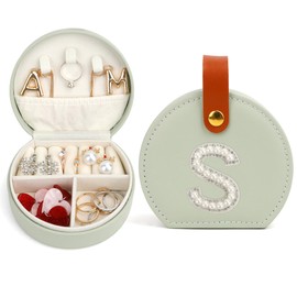Inital Jewelry Box Small Travel Jewelry Case for Women Cute Valentines Day Gifts for Her Unique Birthday Mothers Day Galentines Day Gift for Mom Girlfriend Daughter Aunt Sister Friend Wife Green S