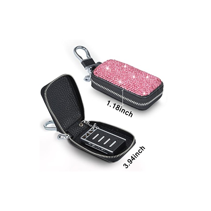 Premium Leather Car Key Chain Case with Rhinestones
