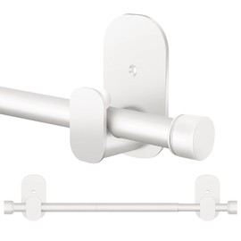 Curtain Rods No Drilling 48 to 84 Inch, HOTOZON 5/8 Inch No Drill Curtain Rods for Windows with Adhesive Brackets, Renter Friendly Adjustable Small Drapery Rod, White