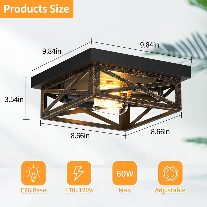 ZHU YAN 2 Pack Farmhouse Flush Mount Ceiling Light,Rustic Flush