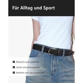 YOUCHAN Pack of 2 belts for men and women, elastic braided belt, 3.3 cm, stretch belt with adjustable, stretchy fabric belt, unisex, Black + Black, 120