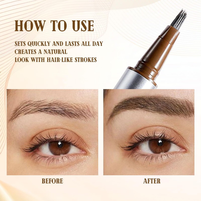 Eyebrow Pen with Precise Fork Tip, Waterproof, Sweat-Resistant, Natural Hair-Like