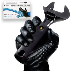 Disposable Nitrile Rubber Repair Gloves, 50 pcs, Heavy Duty 10 Mil Mechanic Gloves, non-slip diamond texture, Tough and Strong, for Oil Work, Painting, Auto Repair, Industrial (Black, S)