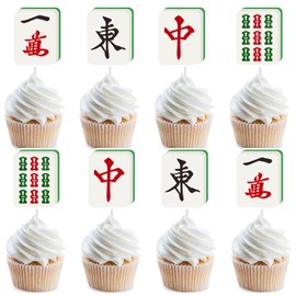 Sursurprise Mahjong Party Decorations, 36PCS Mah Jong Cupcake Toppers for Birthday Game Celebration Party Supplies