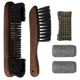 LAKINGO Pool Table Brush Set for Felt, Billiard Table and Rail Cleaning Accessories with 2 Wood Brush, 2 Ferrule Polish Cloths, Cue Shaft Cleaner Cloth (5 Kit, Walnut)