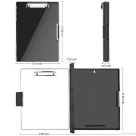 Clipboard with Storage,Heavy Duty Clip Boards 8.5x11 with 2 Storage Case,Clear Visible Top Panel Storage Clipboards,Side Opening Clip Boards,Nursing Clipboard Folder Case for Office Supplies-Black