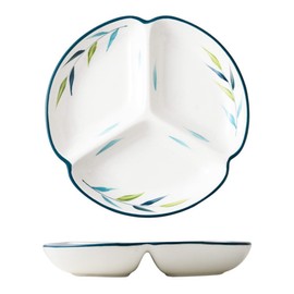 Bicuzat 1 PCS Ceramic Portion Control Plate Divided Plate Dessert Dish Salad Plate Dinner Plate-8 Inch-Leaves