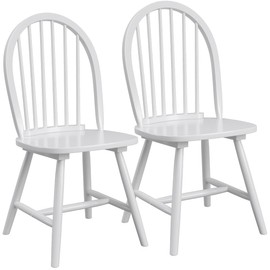 COSTWAY Windsor Dining Chairs Set of 2, Mid-Century Modern Wood Chairs w/Spindle Back & Reinforced H-Shaped Legs, Farmhouse Armless Kitchen Chair for Living Dining Room, Restaurant (White)