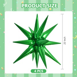 TONIFUL 4 Pcs 22inch 4D Green Explosion Star Mylar Balloons 14Point Star Balloons for Party Decorations Backdrop Christmas,New Year Birthday, Wedding, Anniversary Photo Booth Supplies