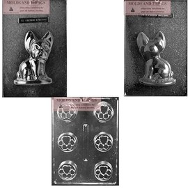 Dog French Bulldog Chocolate candy mold & Dog Bone Paw chocolate candy mold with copywrited molding Instructions