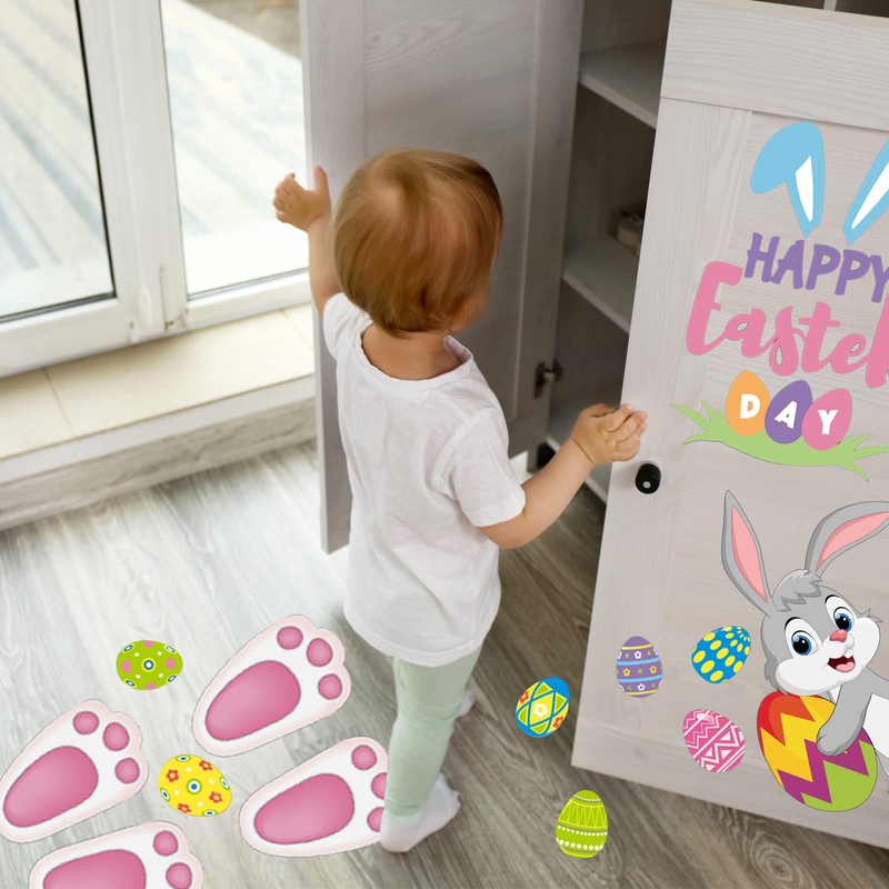 YOTNUS 110 Pcs Easter Bunny Footprint Stickers for Floor, Peel