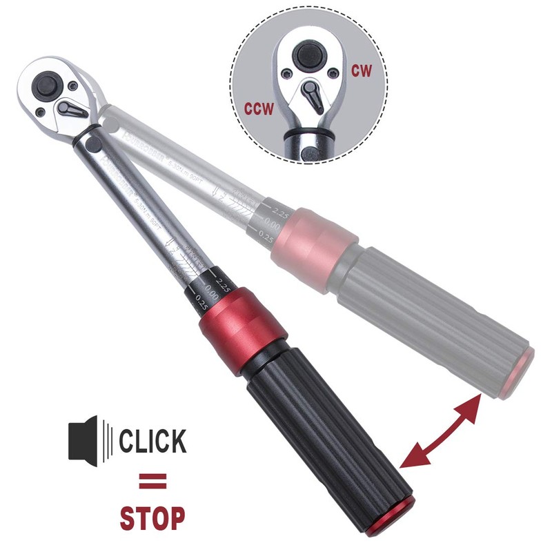 FOURROBBER Torque Wrench 1/4-inch Drive Click Dual-Direction Adjustable 90-Tooth Torque