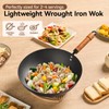 WANGYUANJI 12.6" Iron Wok with Lid, Flat Bottom Nonstick Wok