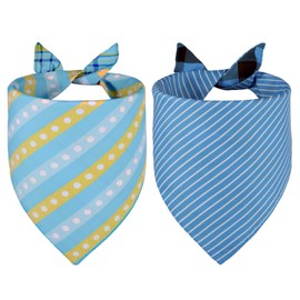 Agroon Dog Bandanas Small 2PCS, Summer Blue Boy Scarf, Durable Triangle Reversible Bibs Handkerchief for Puppy Pet