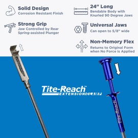 TITE-REACH Flash-Flex Extension Clamp, 24" Non-Memory Flexible Mini Vise Tool, Nut & Bolt Holder with Flexible Spring-Back Shaft, Tight Space Retrieval Clamp
