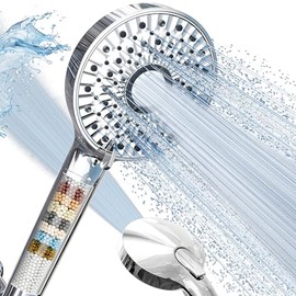 Magichome Filtered Shower Head with Handheld, High Pressure 10-Spd Detachable Chrome Showerhead with Stainless Hose, Water Softener Filter Beads for Hard Water - Remove Chlorine, Reduce Dry Itchy Skin