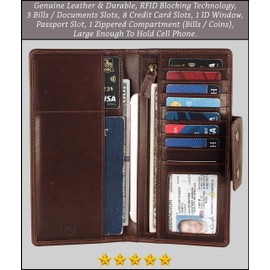 Mou Meraki Genuine Leather RFID Blocking Long Wallet – Vintage Bifold for Men