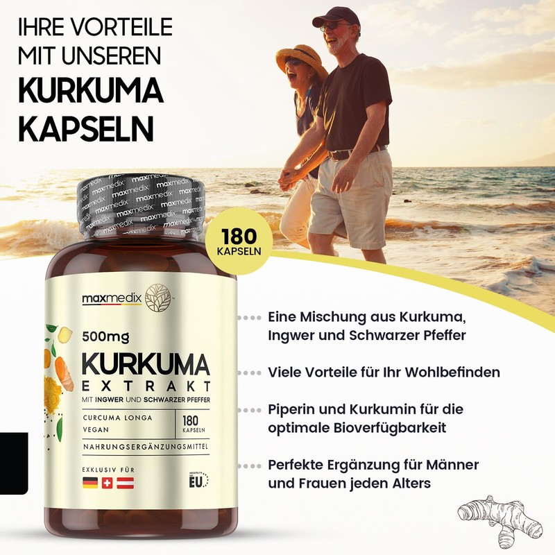 Turmeric Capsules - 180 Vegan Capsules for 6 Months Supply