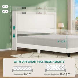 YITAHOME Corduroy Queen Size Bed Frame, Upholstered Platform Bed with Adjustable Headboard & Sturdy Wood Slat, Box Spring Not Needed, Beige Cream